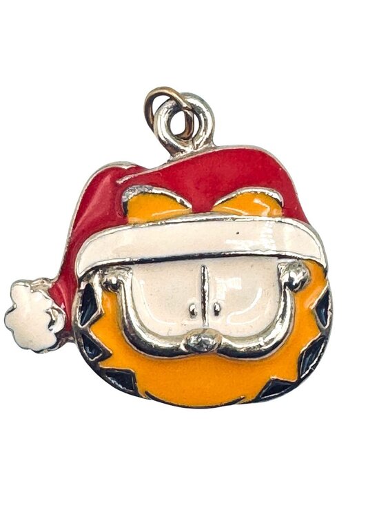Paws, Inc. Jewelry - Garfield Santa Hat Enamel Metal Charm Vintage Retro Holiday Pendant Collectible